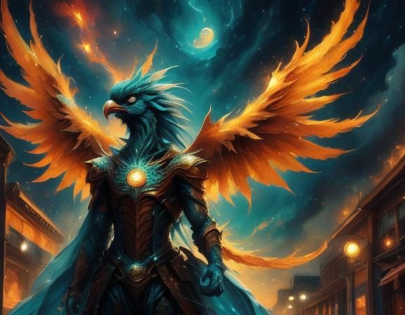 Magical Phoenix Soaring at Night