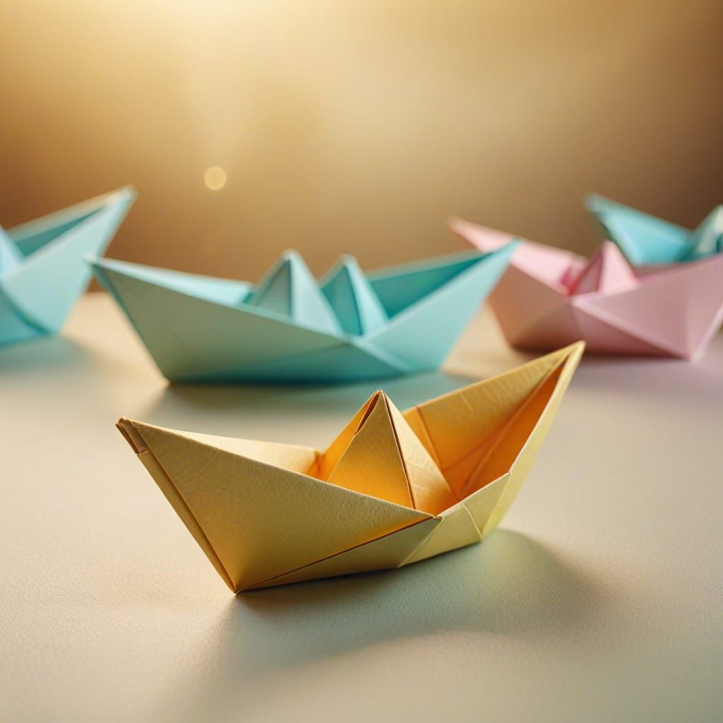 Delicate Origami Paper Boat in Soft Pastel Colors