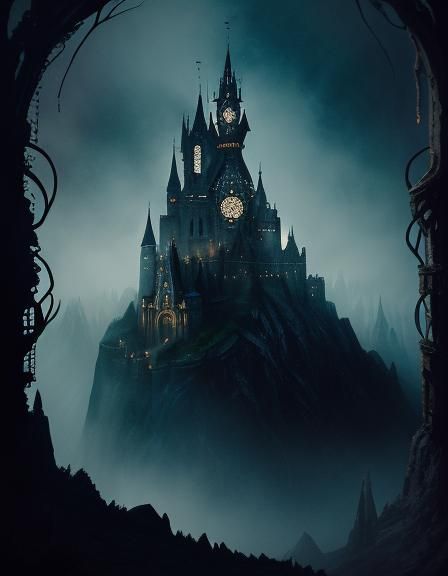 Medieval Princess in Eerie Castle as Surrealist Oil Painting