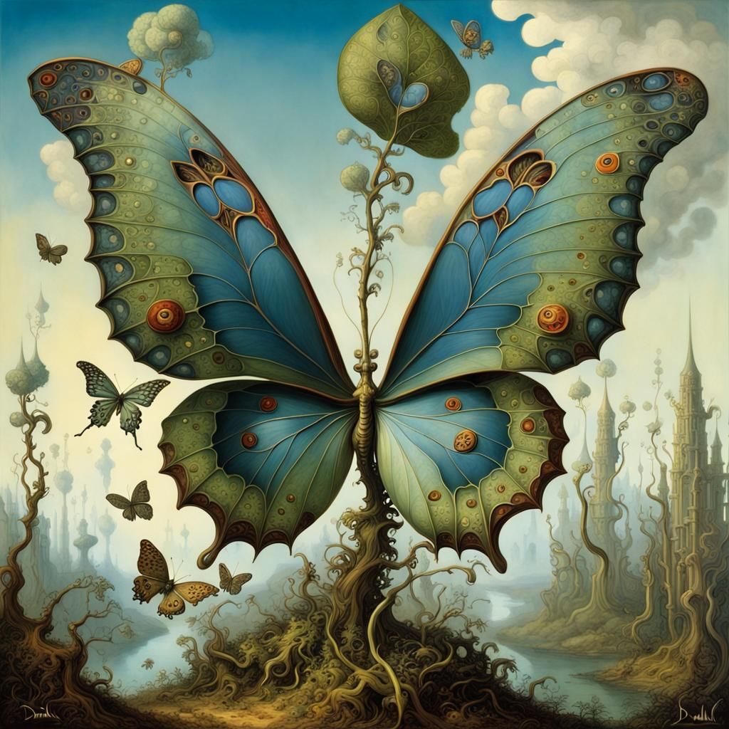 Surreal Butterfly-Plant Hybrid in Maximalist Style