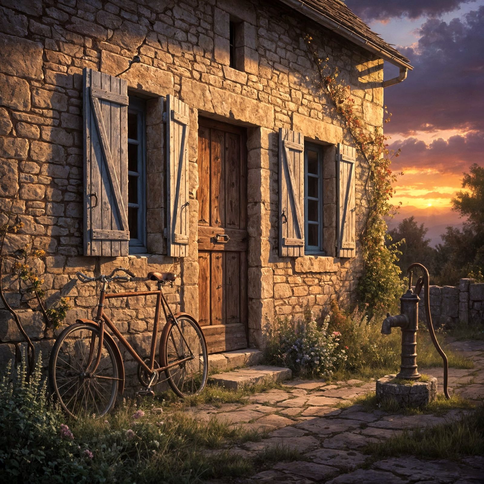 19th Century French Farmhouse at Dusk Oil Painting