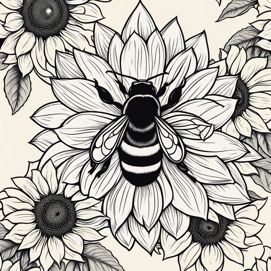 Bumble Bee on Sunflower Tattoo Design