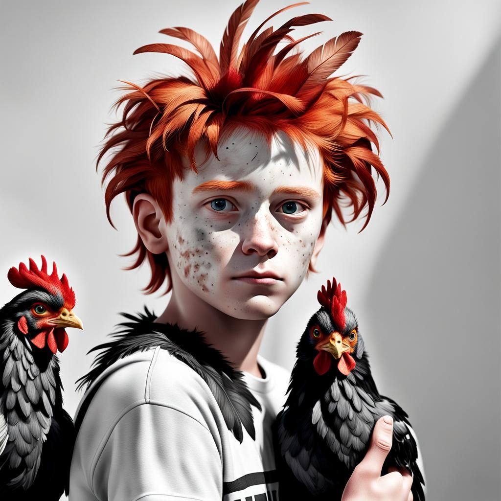 Boy and Chicken in Hyper Photorealistic 3D