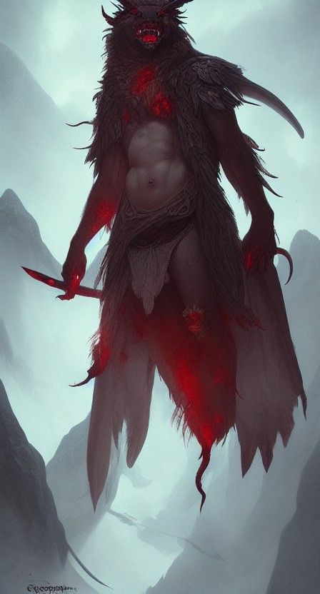 Anthropomorphic Dragon Shaman with Runes, Digital Art