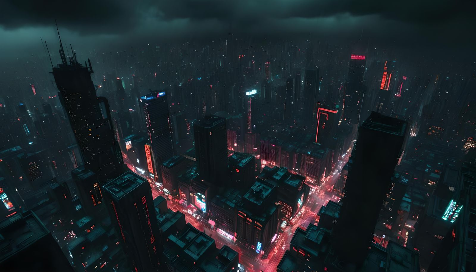 Cyberpunk Cityscape: Top-Down View of Dystopian Metropolis