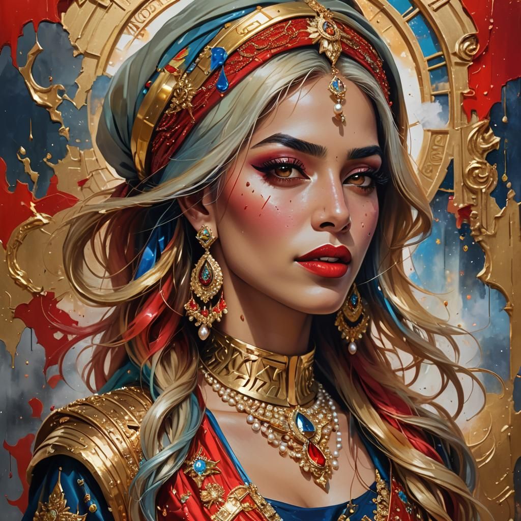 Detailed Portrait of Woman with Rainbow Hair