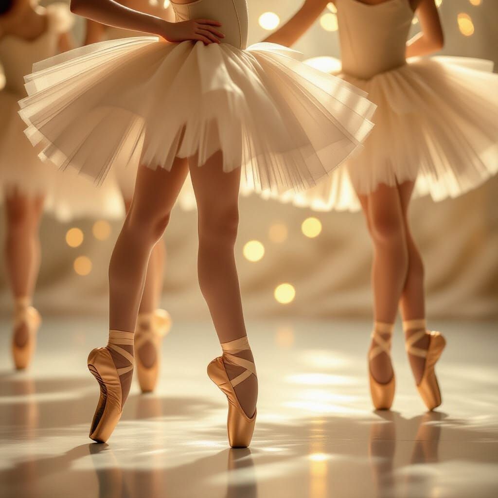 Ballerinas Dancing in Golden Light, Photorealistic Style
