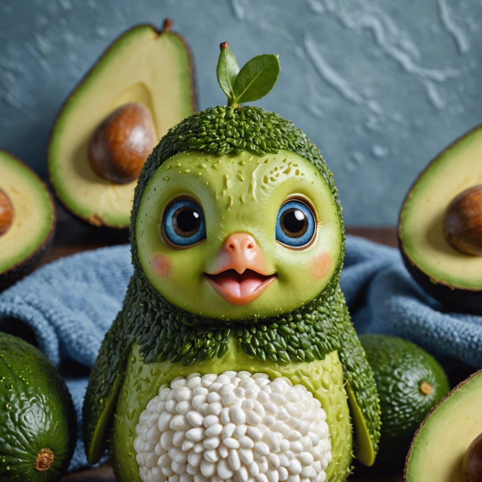 Adorable Avocado with Blue Eyes in Digital Painting