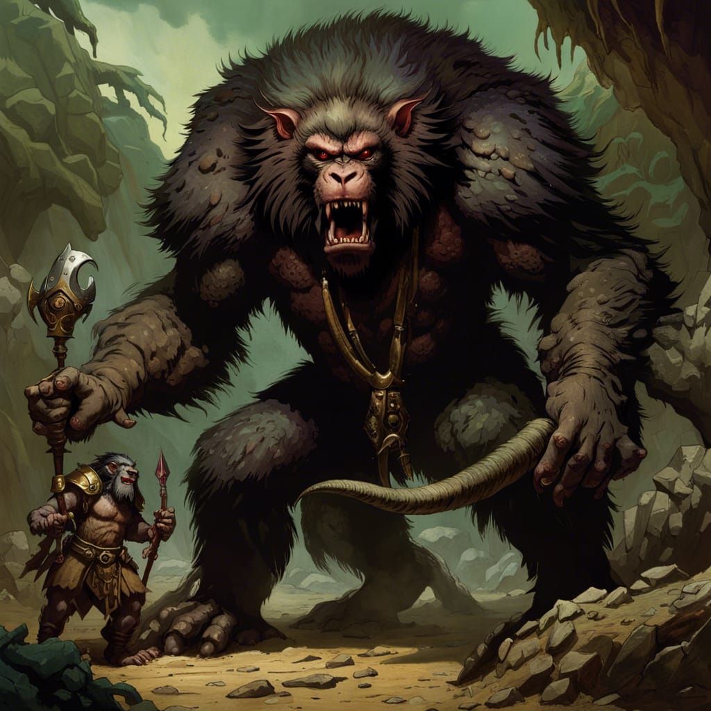 Monstrous Baboon-Crustacean Hybrid in Fantasy Art Style