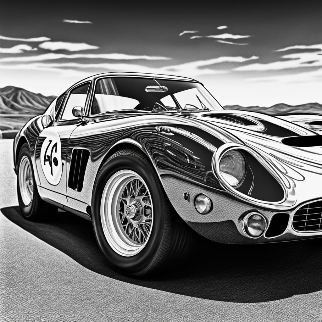 Surreal Distorted Ferrari 250 GTO in Pencil Drawing Style