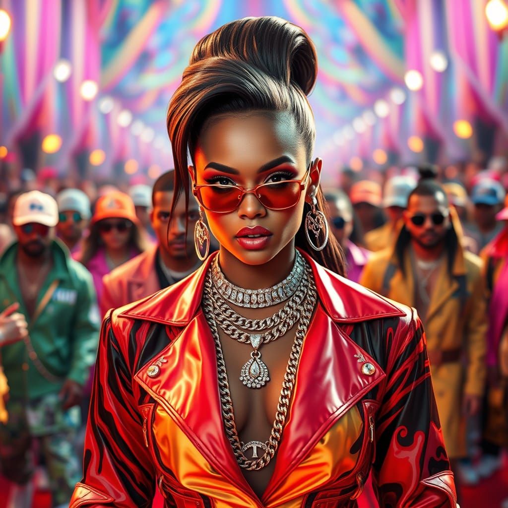 Regal Gangsta Rapper Strides Down Red Carpet in Hyperrealist...