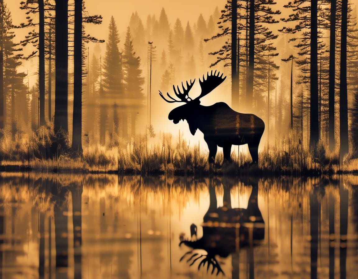 Majestic Moose Double Exposure in Alaskan Wilderness