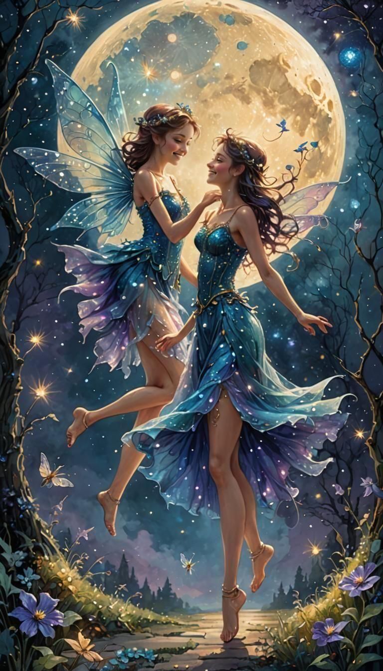 Fairies Dancing Under the Moon in Ethereal Fantasy Style