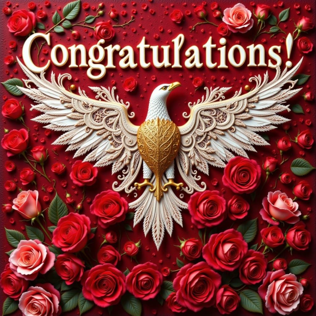 Congratulations Word Art Over Golden Eagle