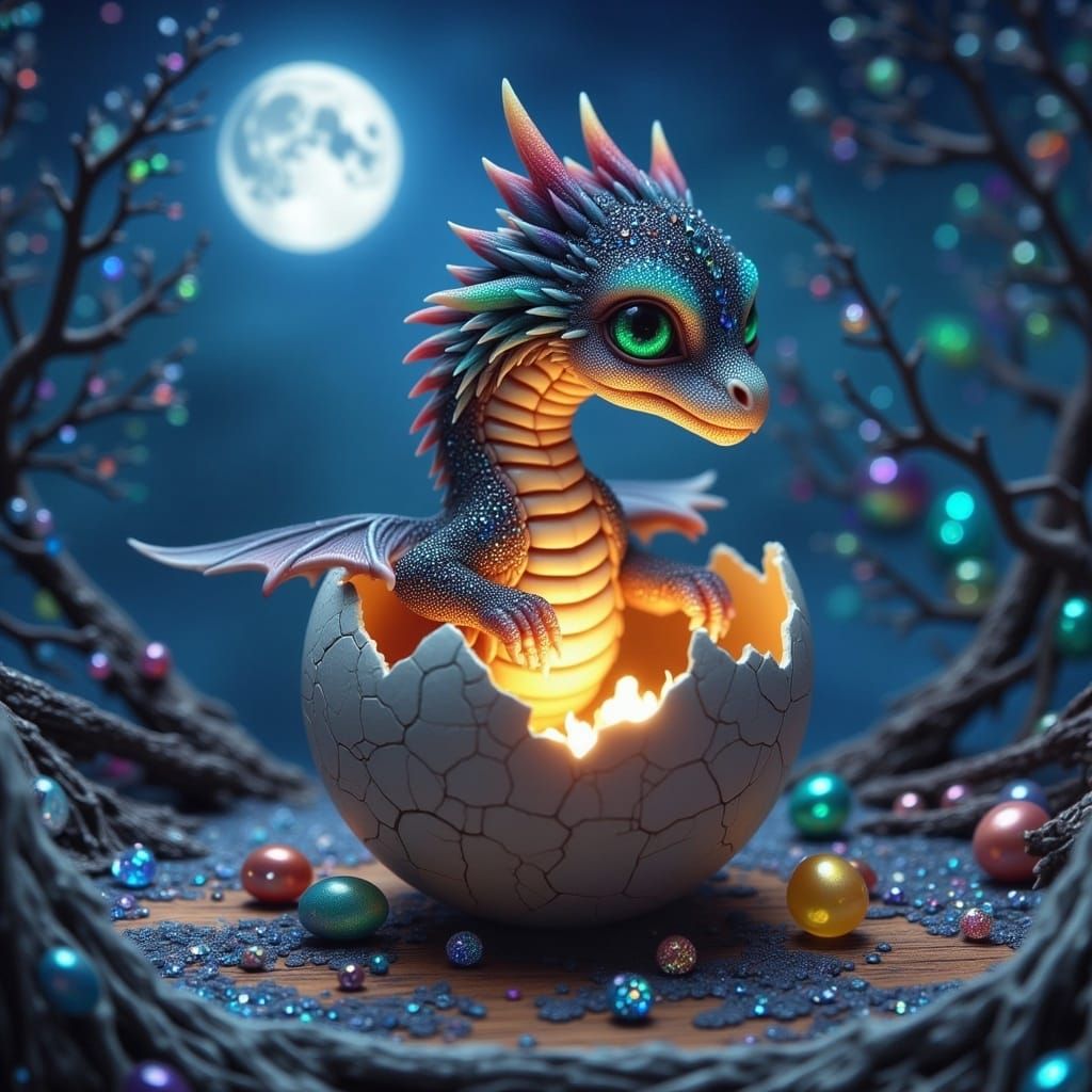 Baby Night Dragon Emerges from Egg Realistically