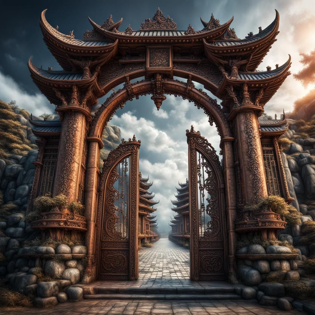 Torii Gate in Vial: Hyperrealistic Fantasy Art