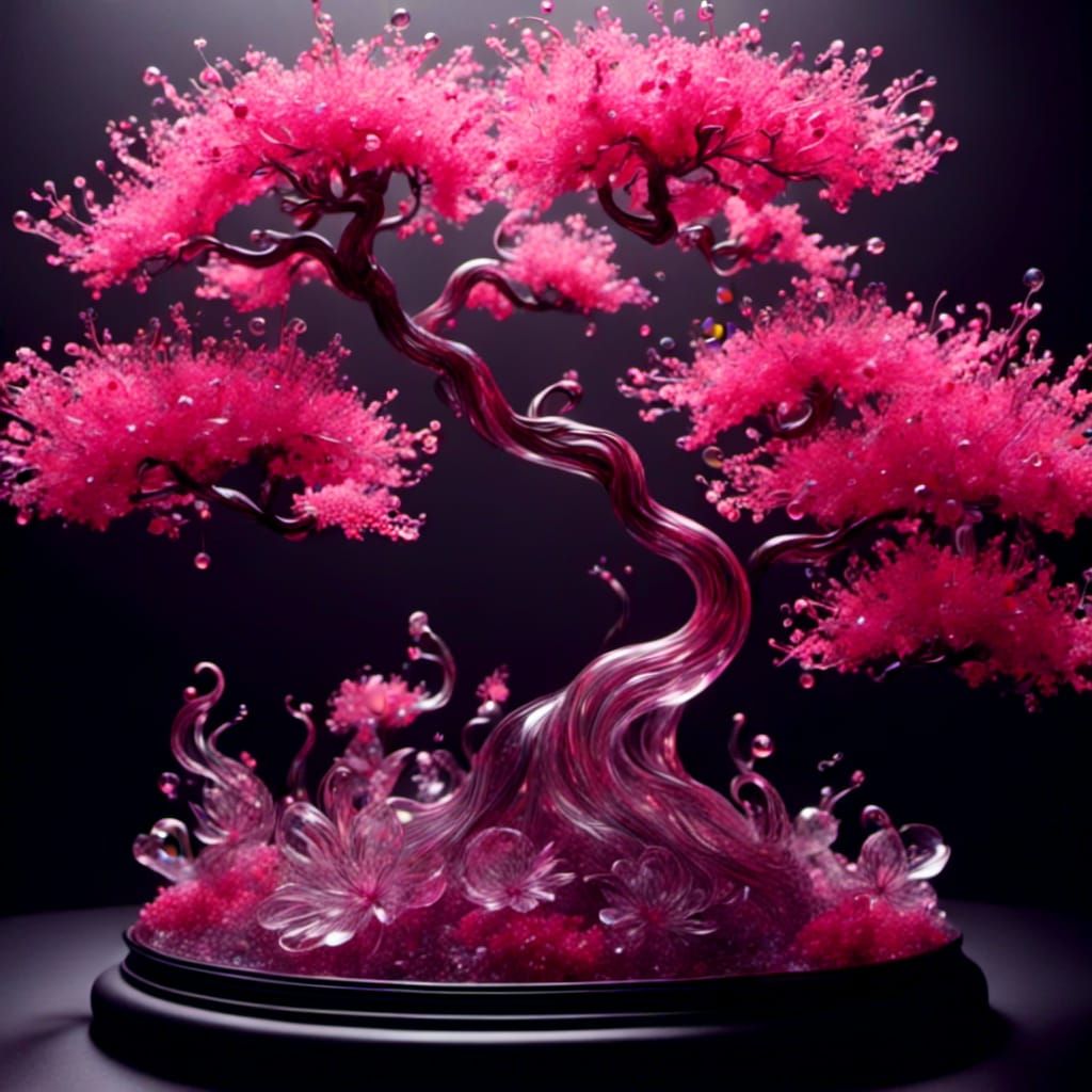 Pink Bonsai Tree in Glass Art Style