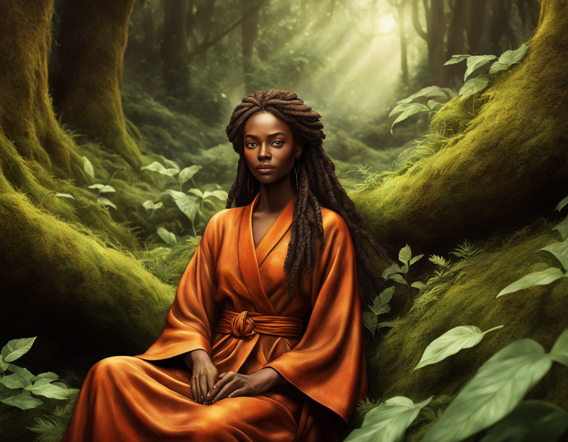 Serene Earth Goddess in Vibrant, Earthy Landscape