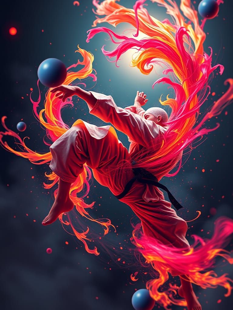 Dynamic Karate Forms in Abstract Fantasy Concept Art