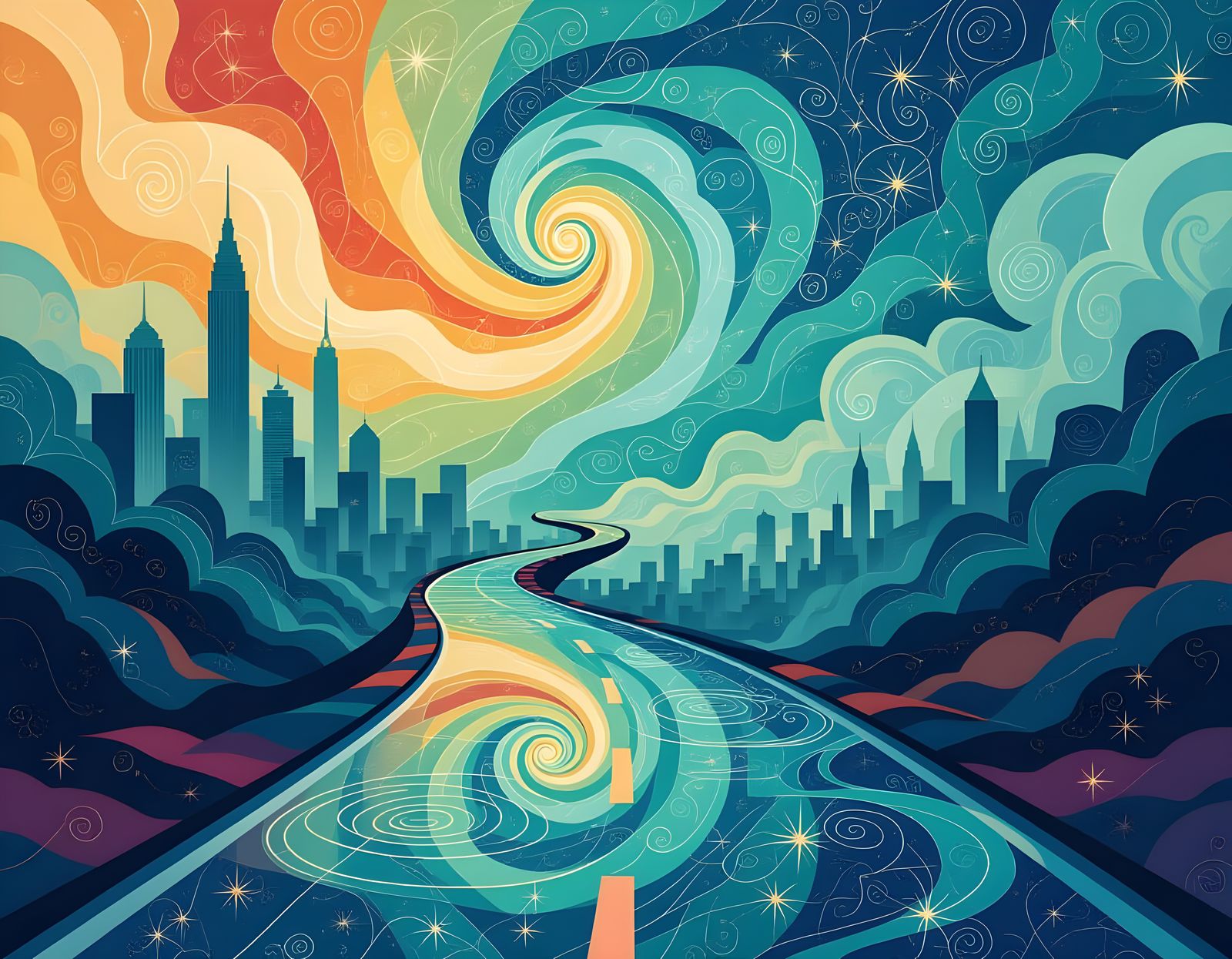 Surreal Infinity Road with Star-like Sparks