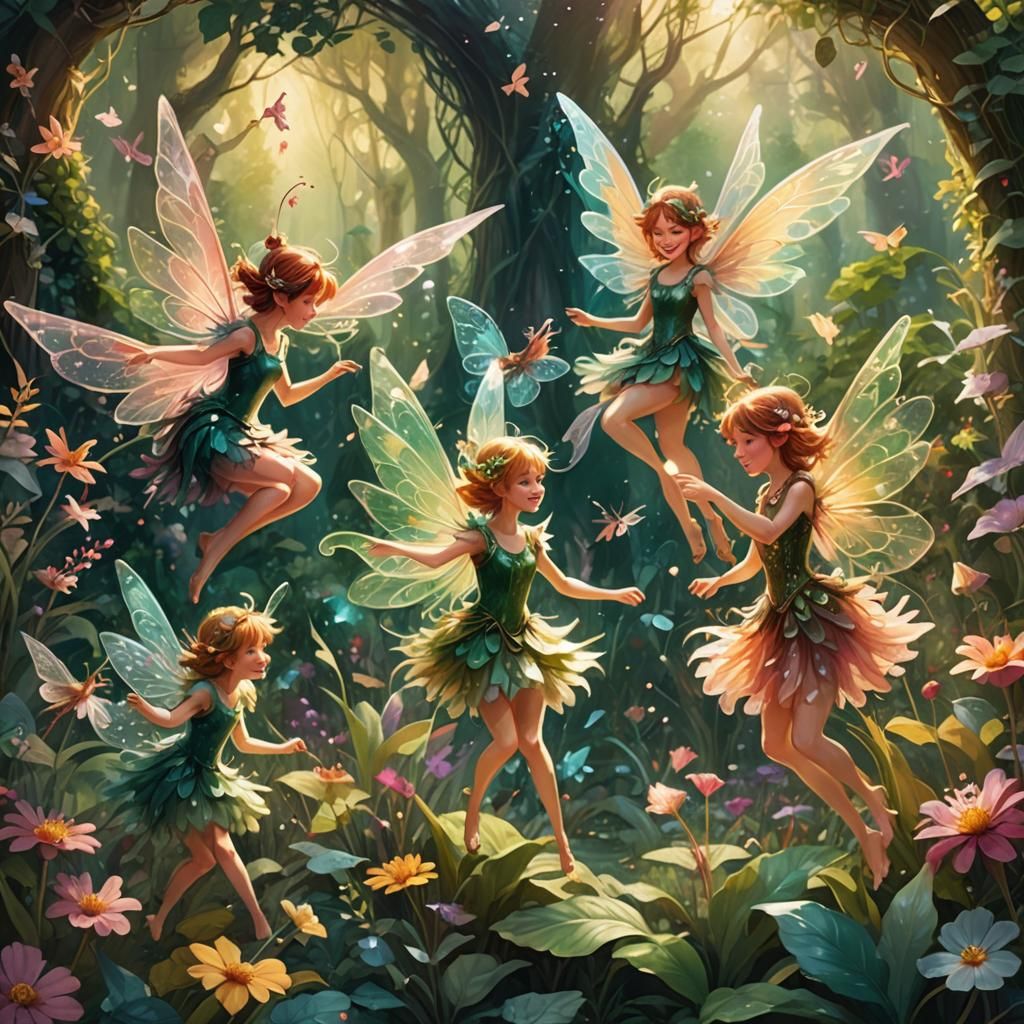 Fairies Playing in a Lush Garden: Fantasy Concept Art