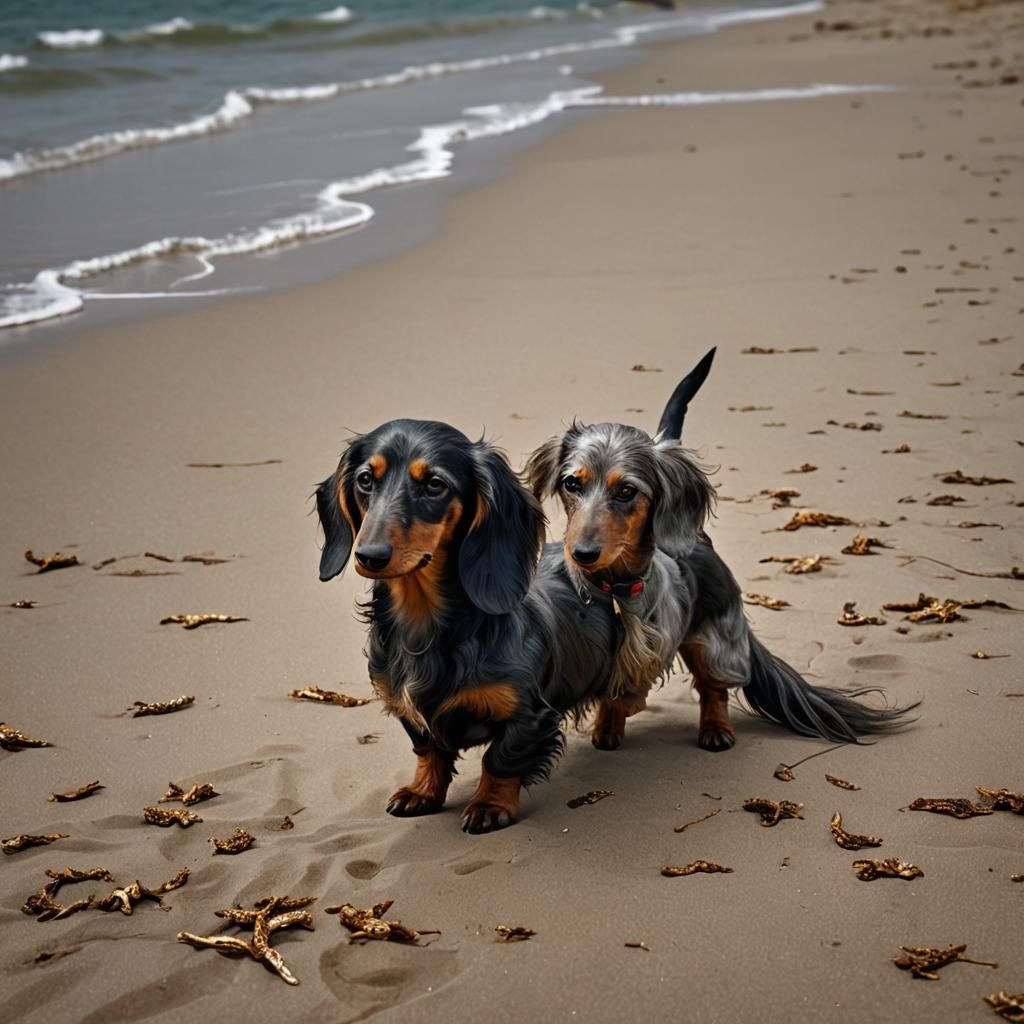 Dapple Dachshund at the Beach: Detailed Matte Painting