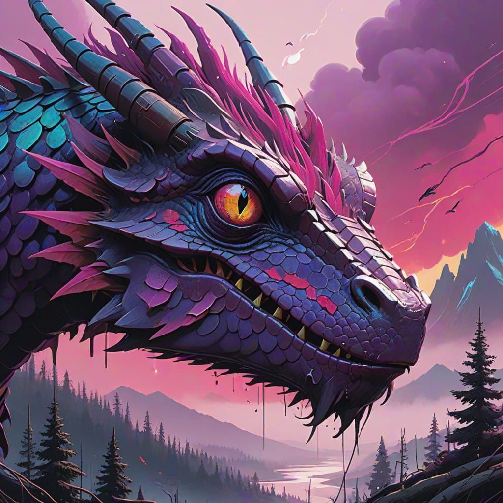 Hyper-Realistic Purple Dragon Close-Up in Vibrant Macro