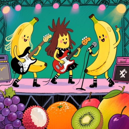 Anthropomorphic Banana Band Rocks Out in Storybook Style