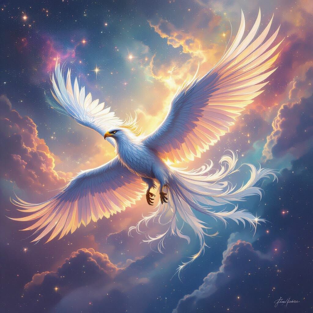 Griffin Soaring Through Nebula in Airbrush Style