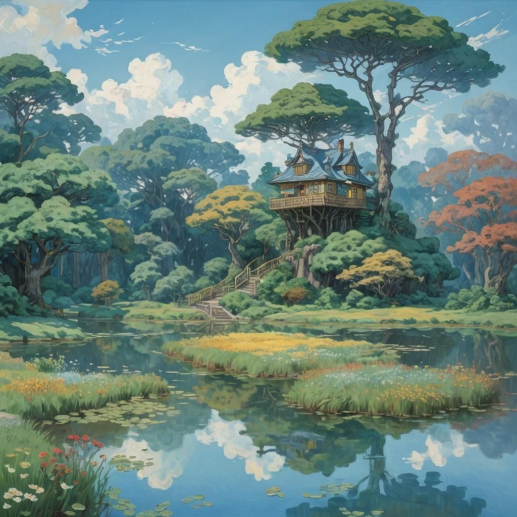 Floating Island Dreamscape in Impressionistic Style