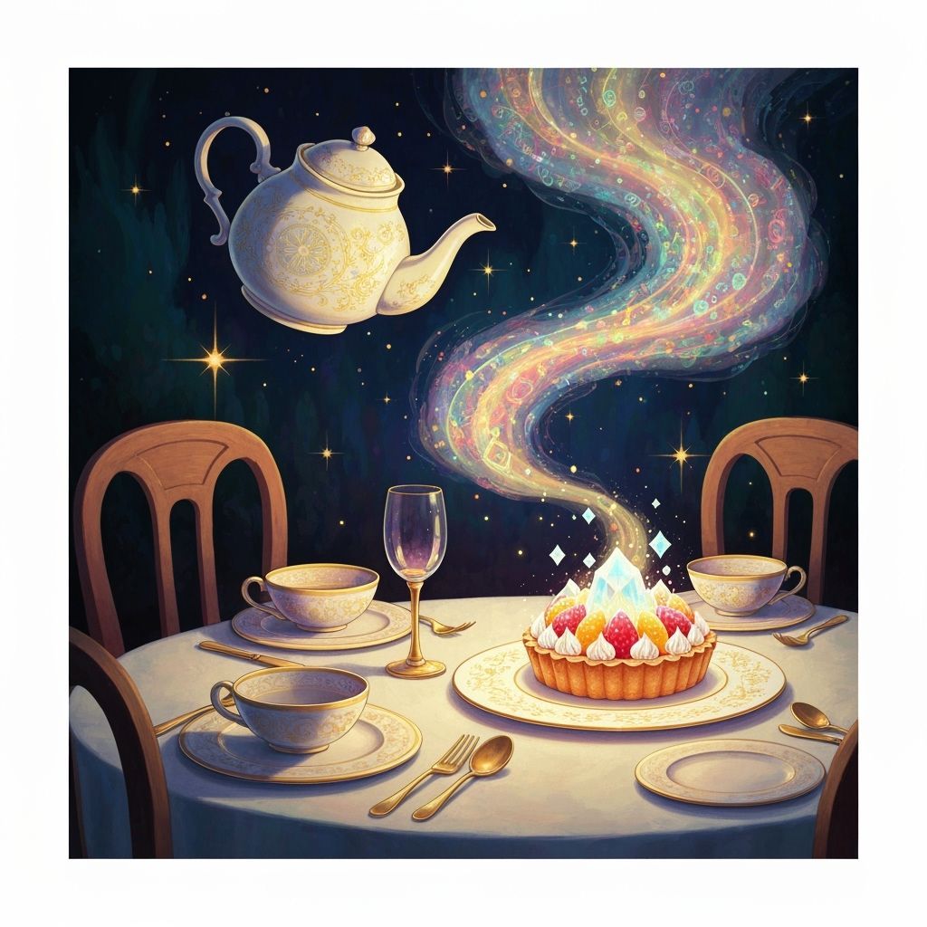 Magical Feast: Enchanted Teapot & Glowing Tart in Whimsical ...