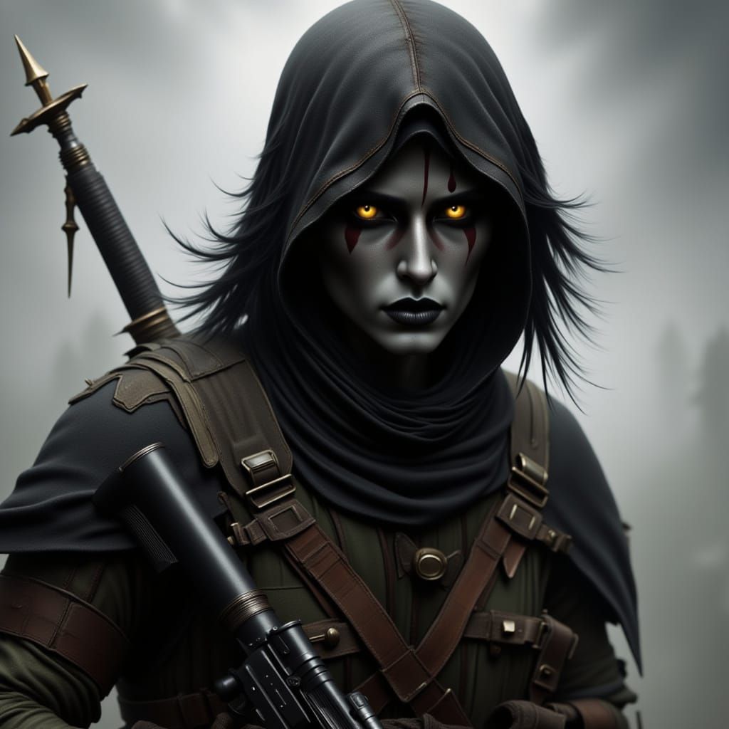 Grimdark Shadow Soldier with Golden Eyes