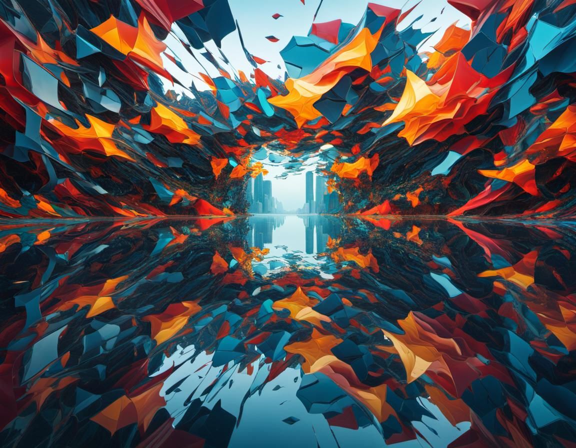 Shattered Mirror Reflecting a Distorted Scene