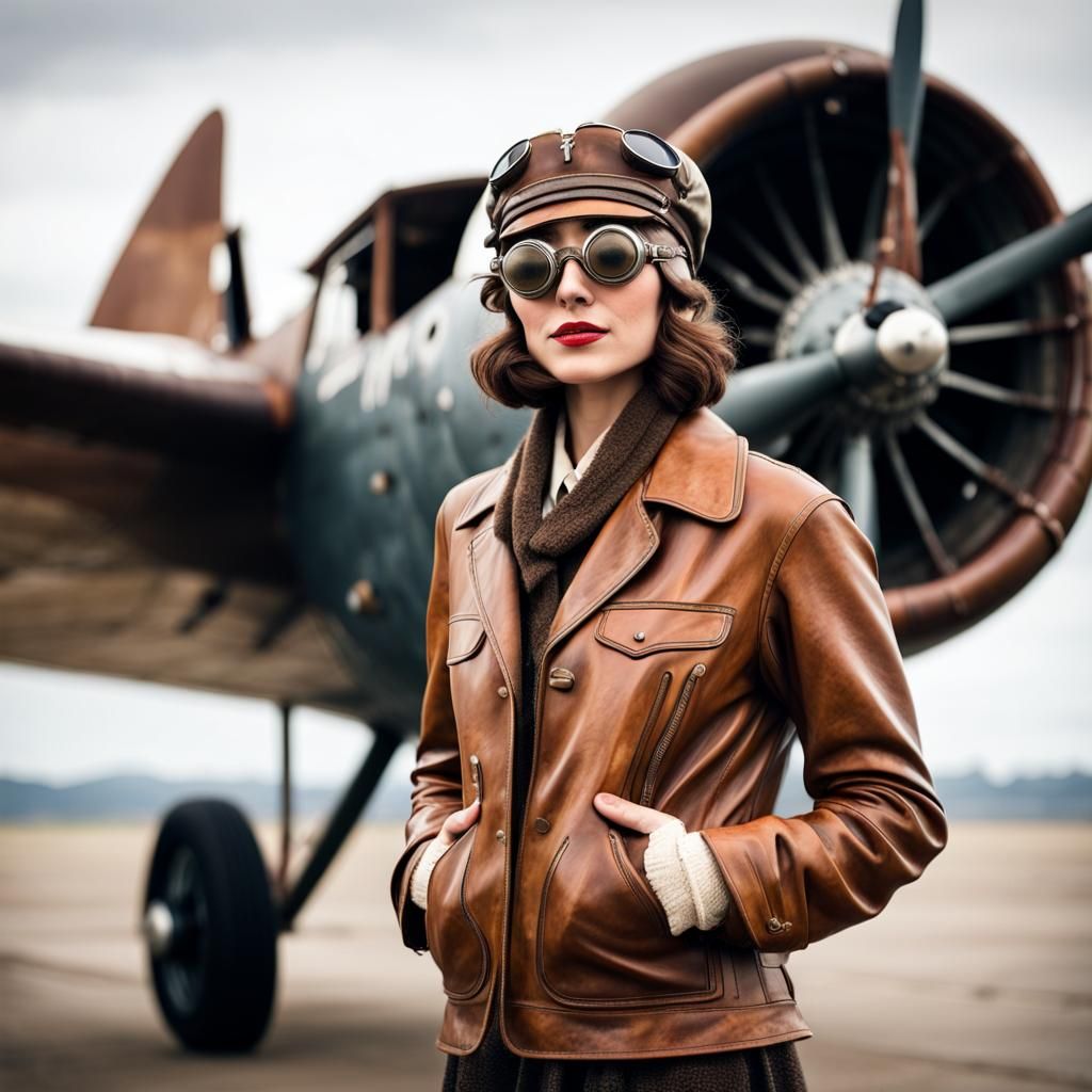 1920s Pilot Girl in Leather Jacket