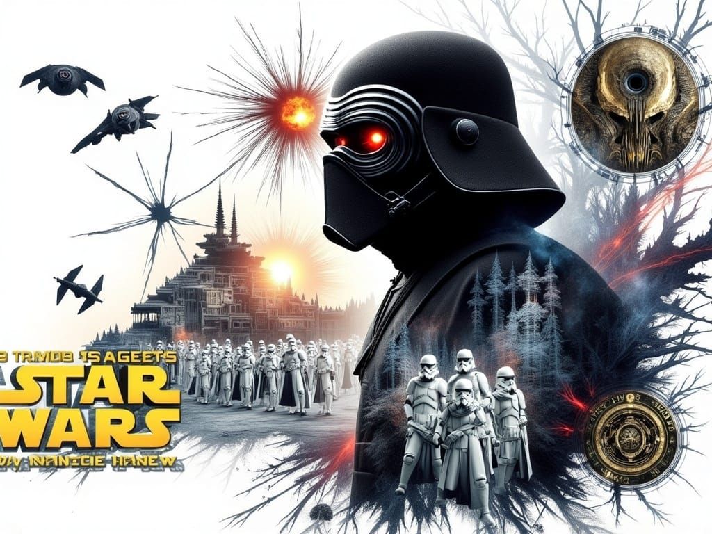 Kylo Ren Unleashes Fury in Dark Double-Exposure Cyberpunk La...