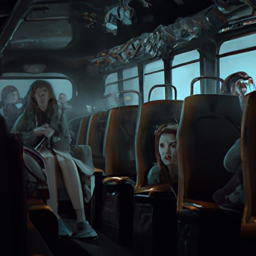 Scared People Inside a Bus: Dramatic Digital Painting