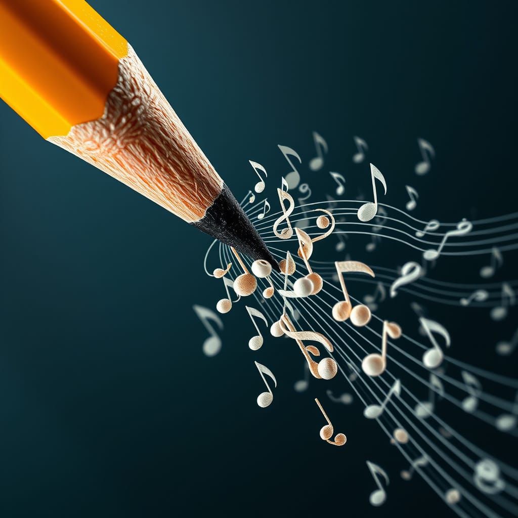 Pencil Transforms into Musical Notes Macro Shot