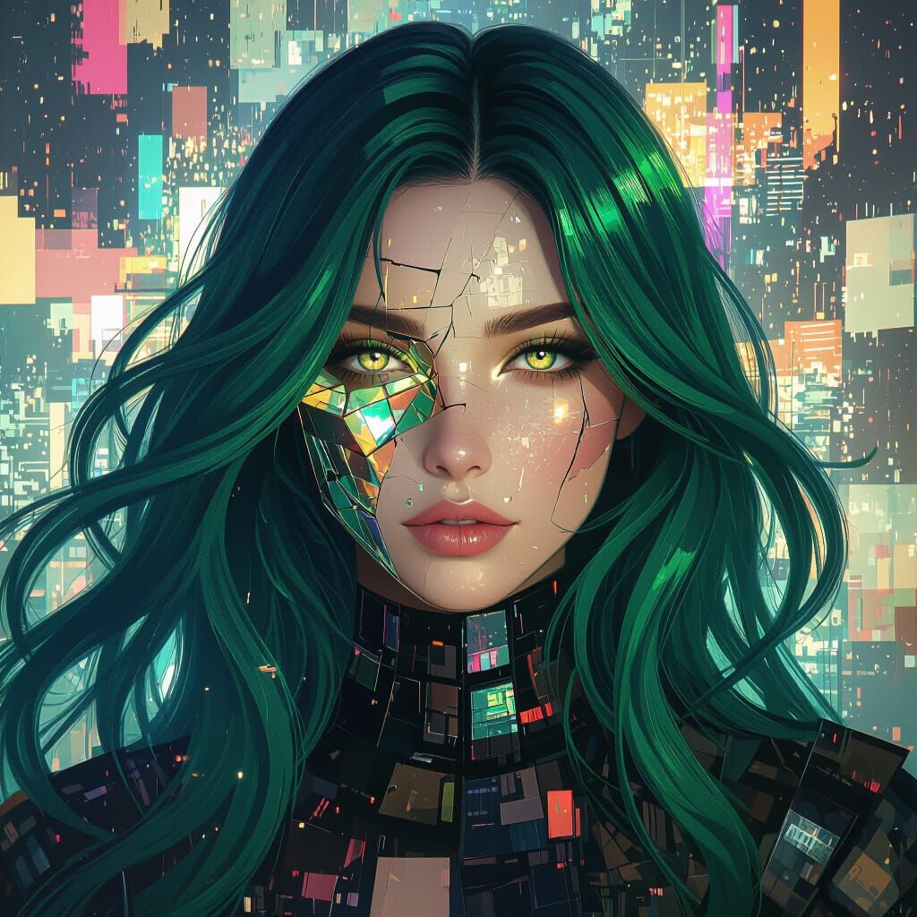 Fractured Beauty: A Glitch Art Portrait