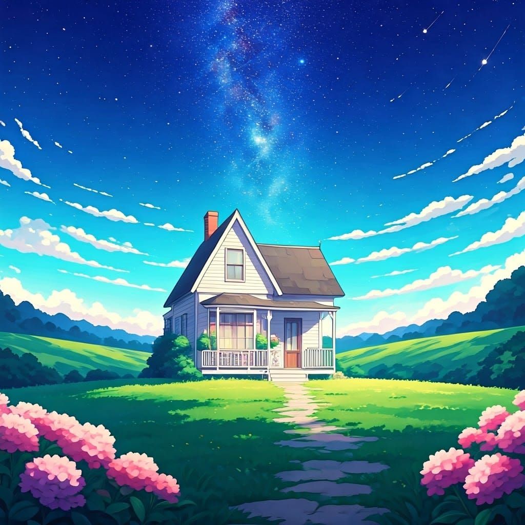 Anime-Inspired White House Under Starry Sky