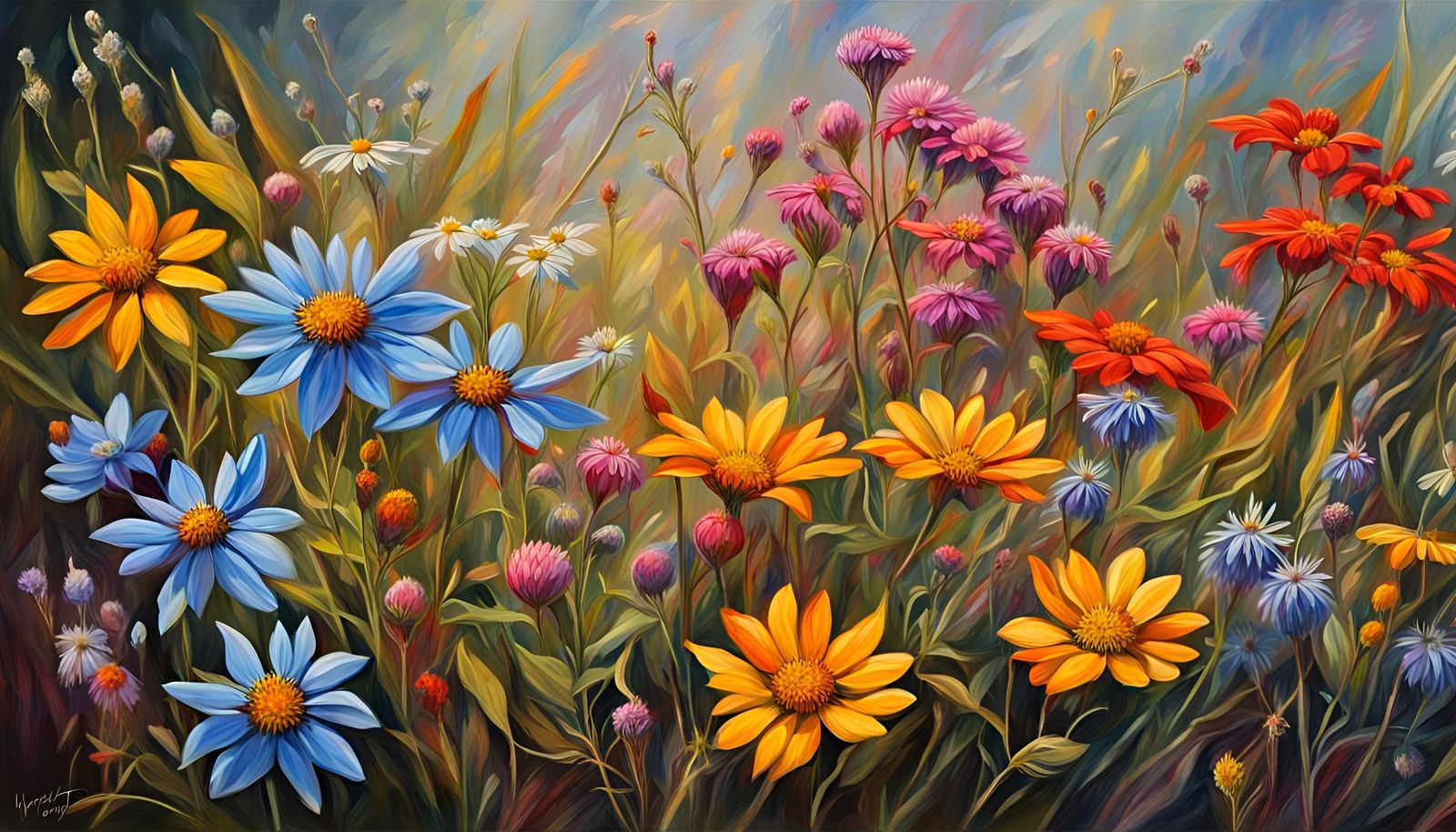 Hyperrealistic Wildflower Meadow in Oil on Canvas