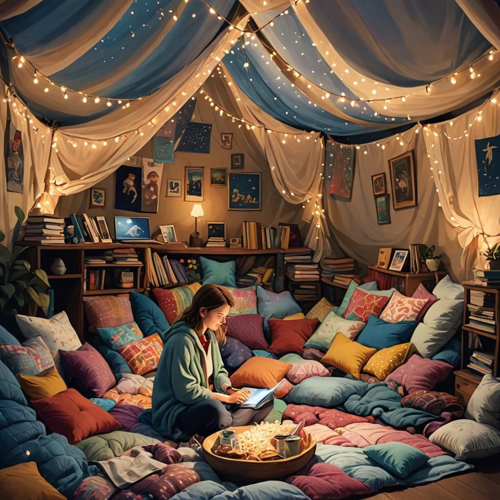 Cozy Blanket Fort Illustration in Whimsical Style