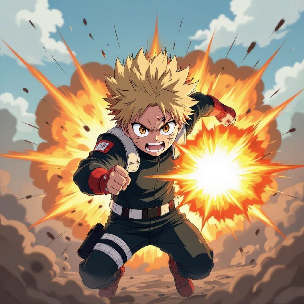 Katsuki Bakugo Unleashes Fiery Explosion in Anime Style