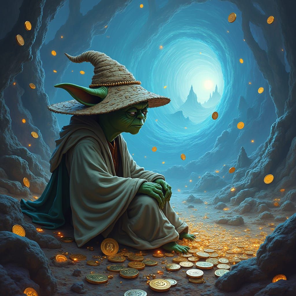 Yoda in Crypto Vortex: Digital Art