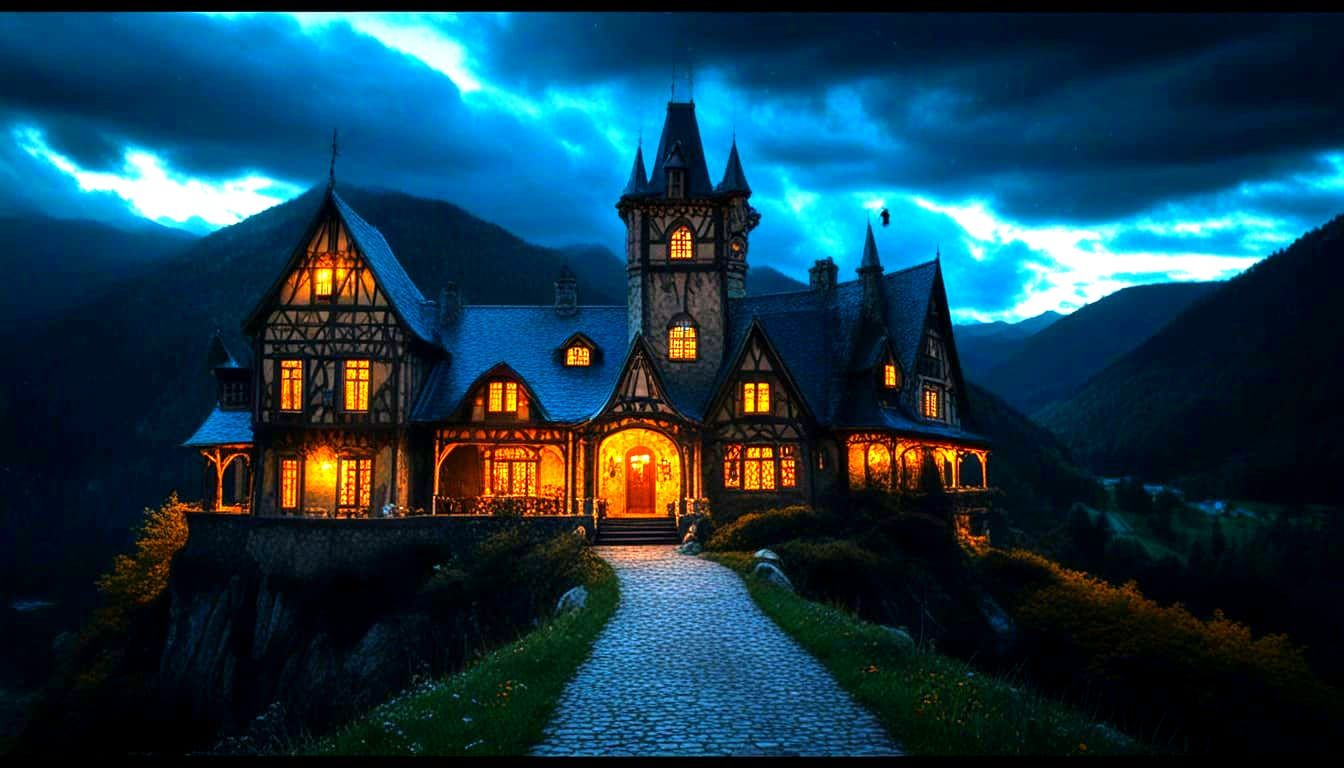 Stormy Autumn Gothic Manor at Night