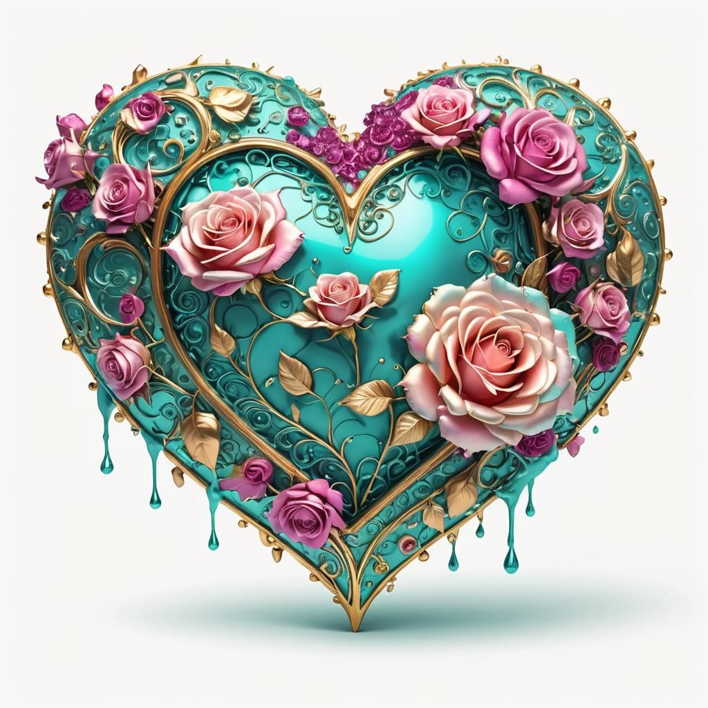 Biomechanical Heart with Roses in Surreal Digital Art
