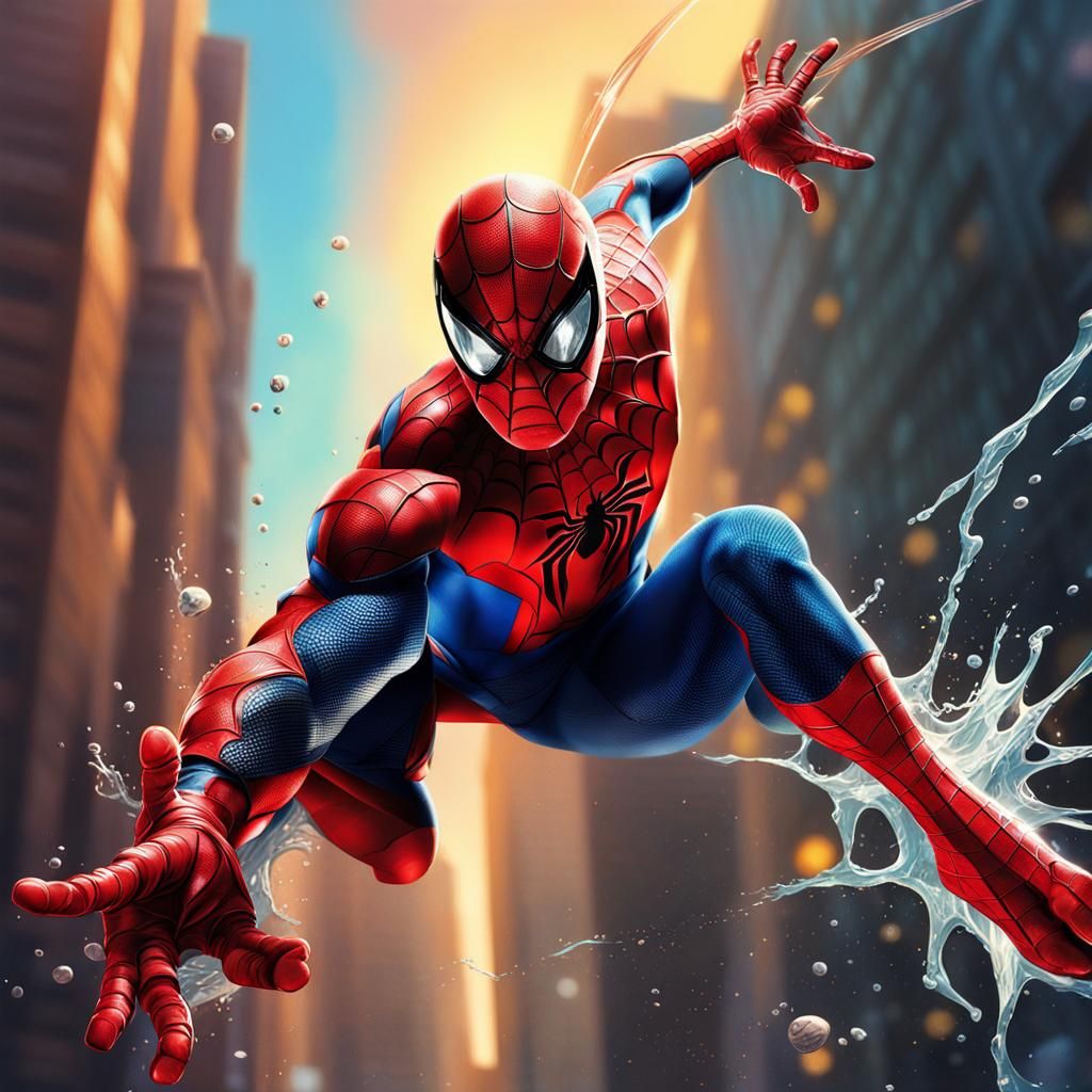 Hyperrealistic Spiderman Splash Art Portrait