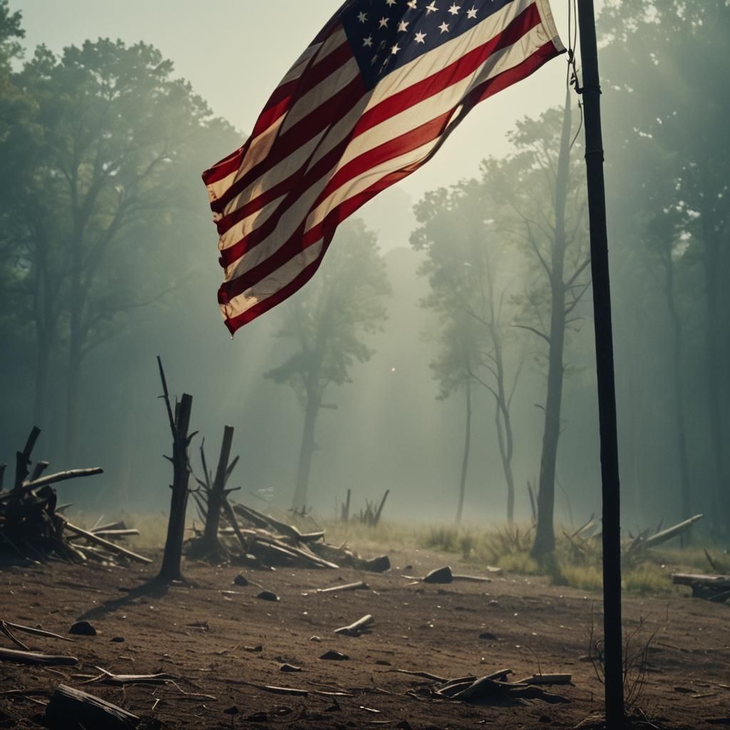 Dramatic American Flag Cinematic Film Still
