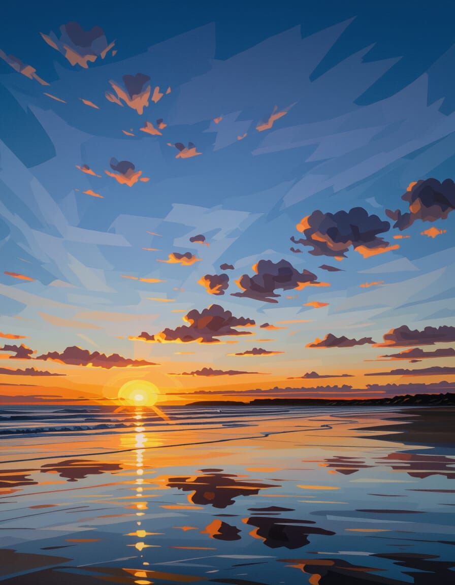 Acrylic Seascape Painting of Cambersands Beach Sunset