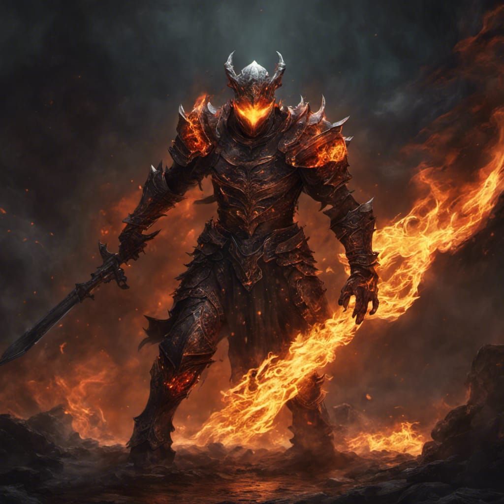Fiery Ghost Knight Concept Art in 8K Resolution