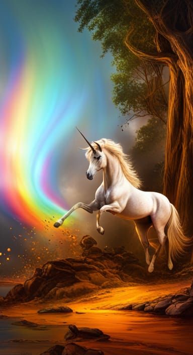 Rainbow Unicorn with Marble Horn in Colorful Style